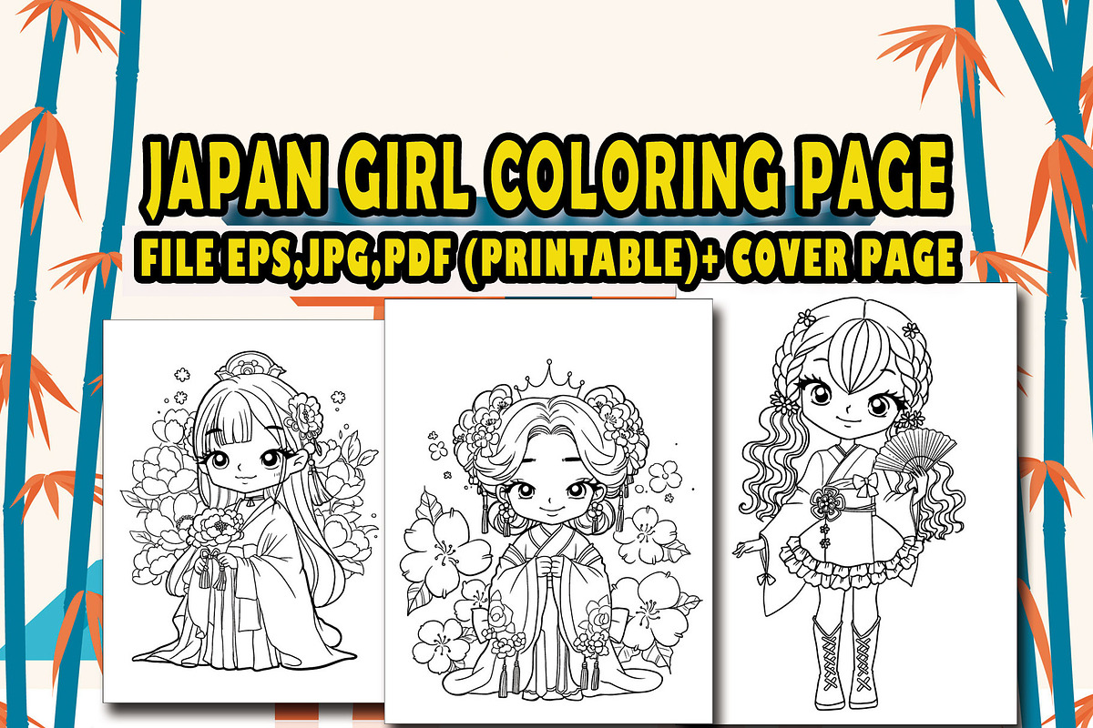 30 Japan Girl Coloring Page, an Education Illustration by Eka Design (Photo 1 of 5)