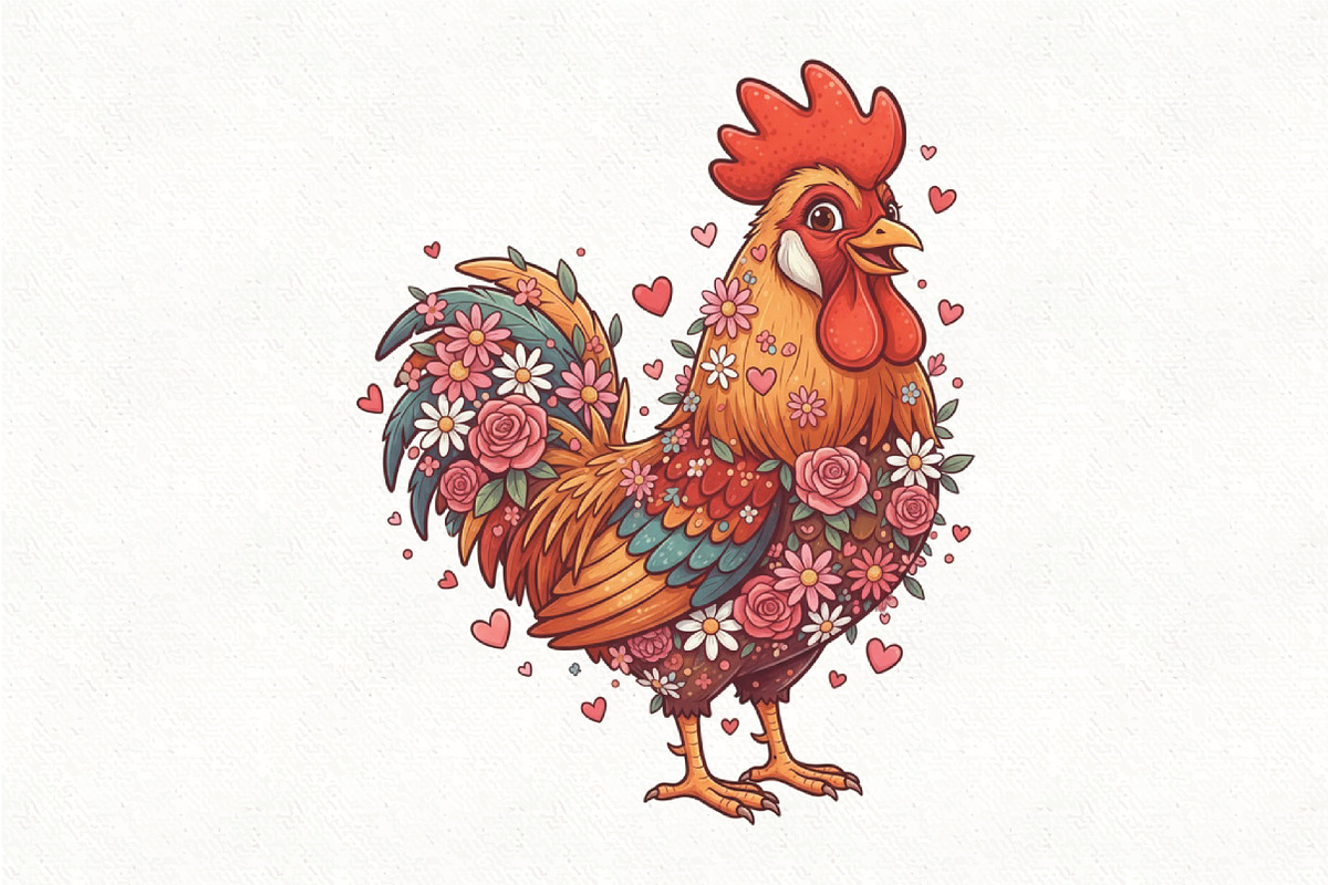 Western Floral Chicken Valentine PNG, an Illustration by CraftArtStudio (Photo 1 of 4)