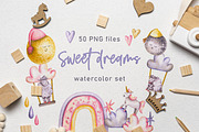 Sweet dreams. Watercolor set., an Animal Illustration by Ola_Vola (Thumbnail 1 of 6)