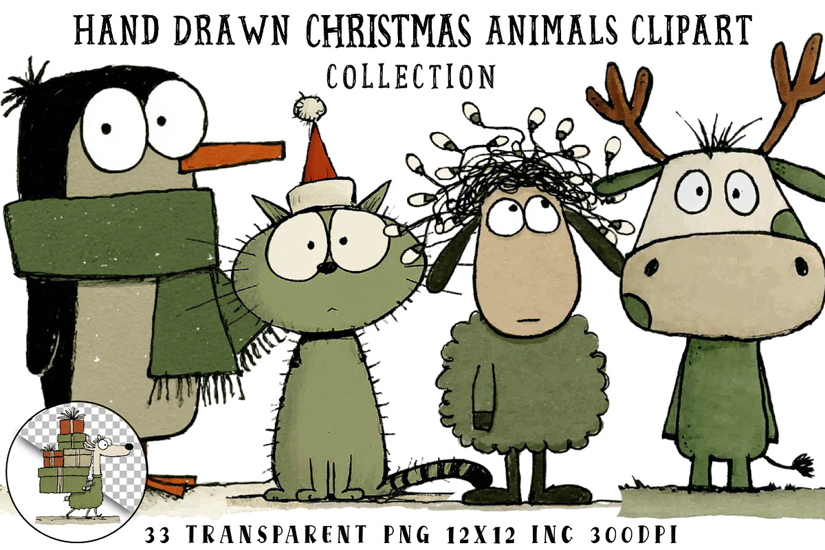 Hand Drawn Christmas Animals Clipart, an Illustration by OK Design (Photo 1 of 6)