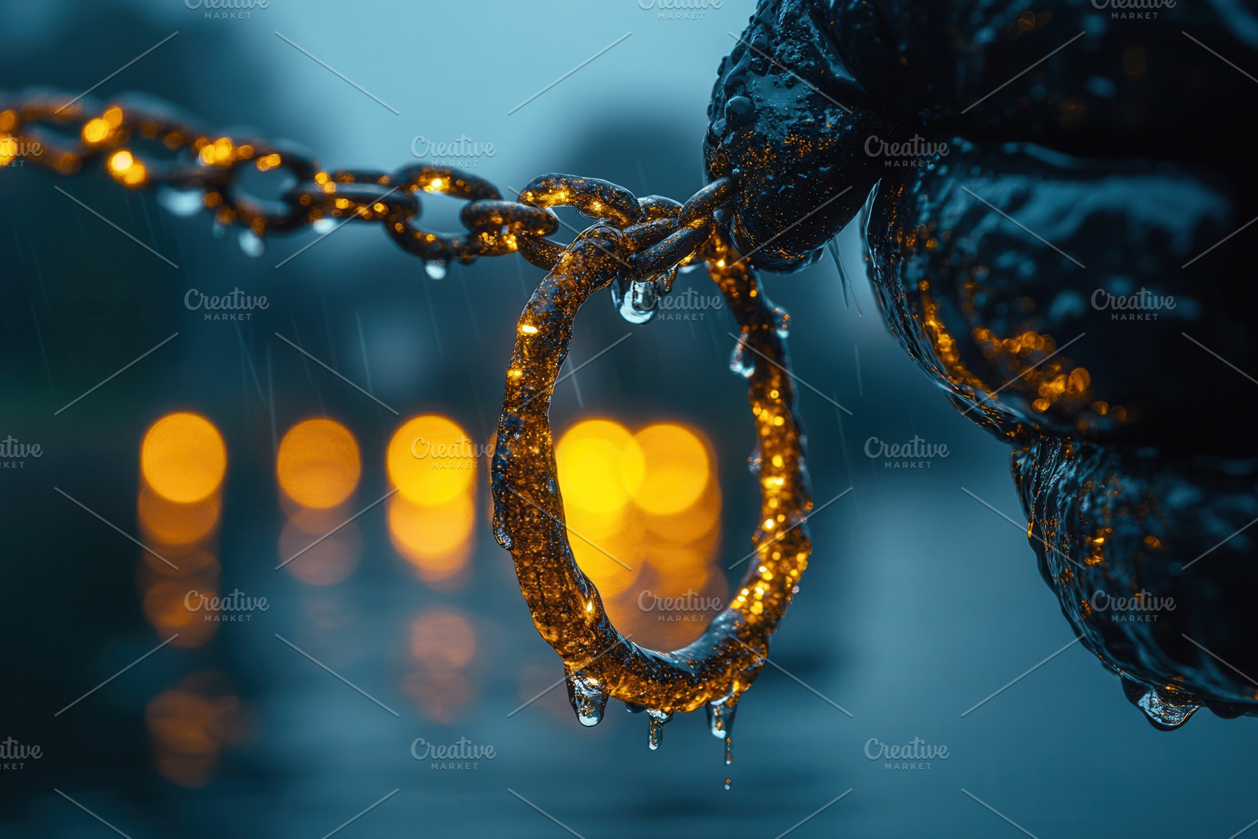 Close-up shot of a golden chain link, a Photo by Tanuart
