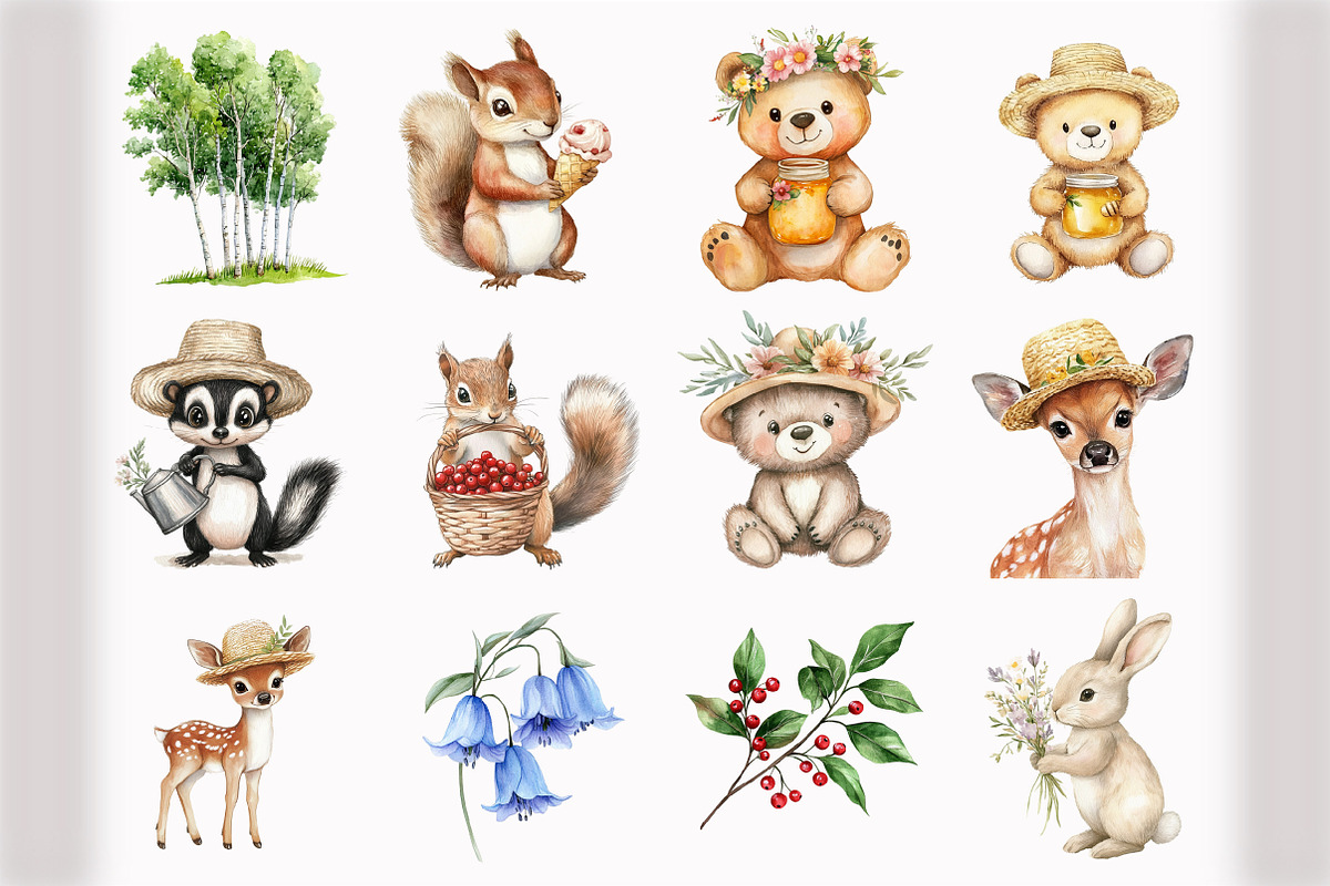 Watercolor Woodland Animals Clipart, an Illustration by Design Market (Photo 4 of 5)