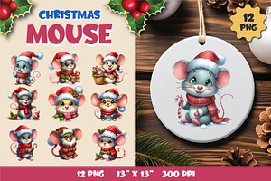 Christmas mouse, Watercolour, PNG., an Animal Illustration by KENO Mascots