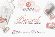 Bouquets roses & hydrangea, an Illustration by Kotkoa (Thumbnail 1 of 8)