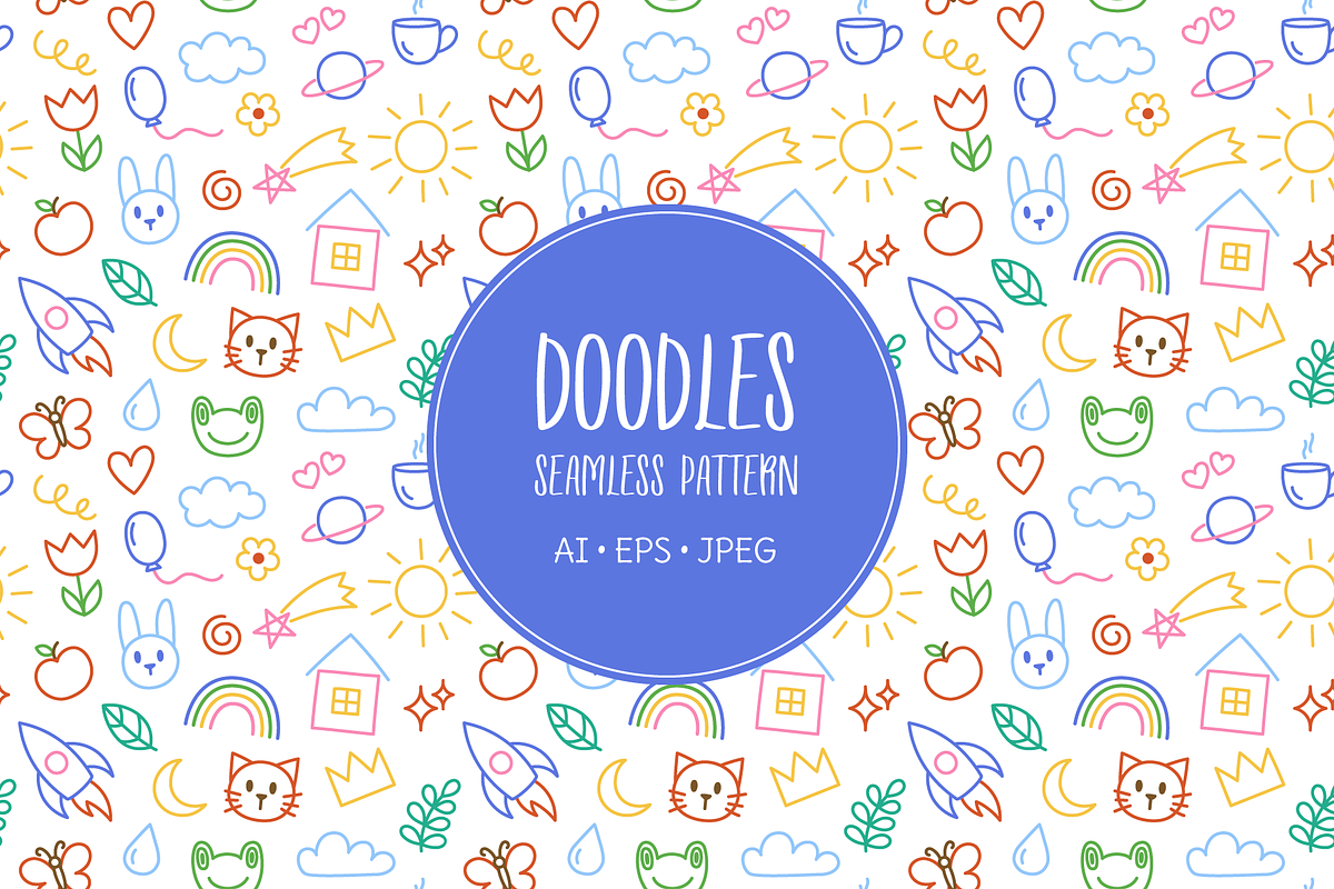 Kids, children doodles pattern, an Illustration by Cmeree (Photo 1 of 2)