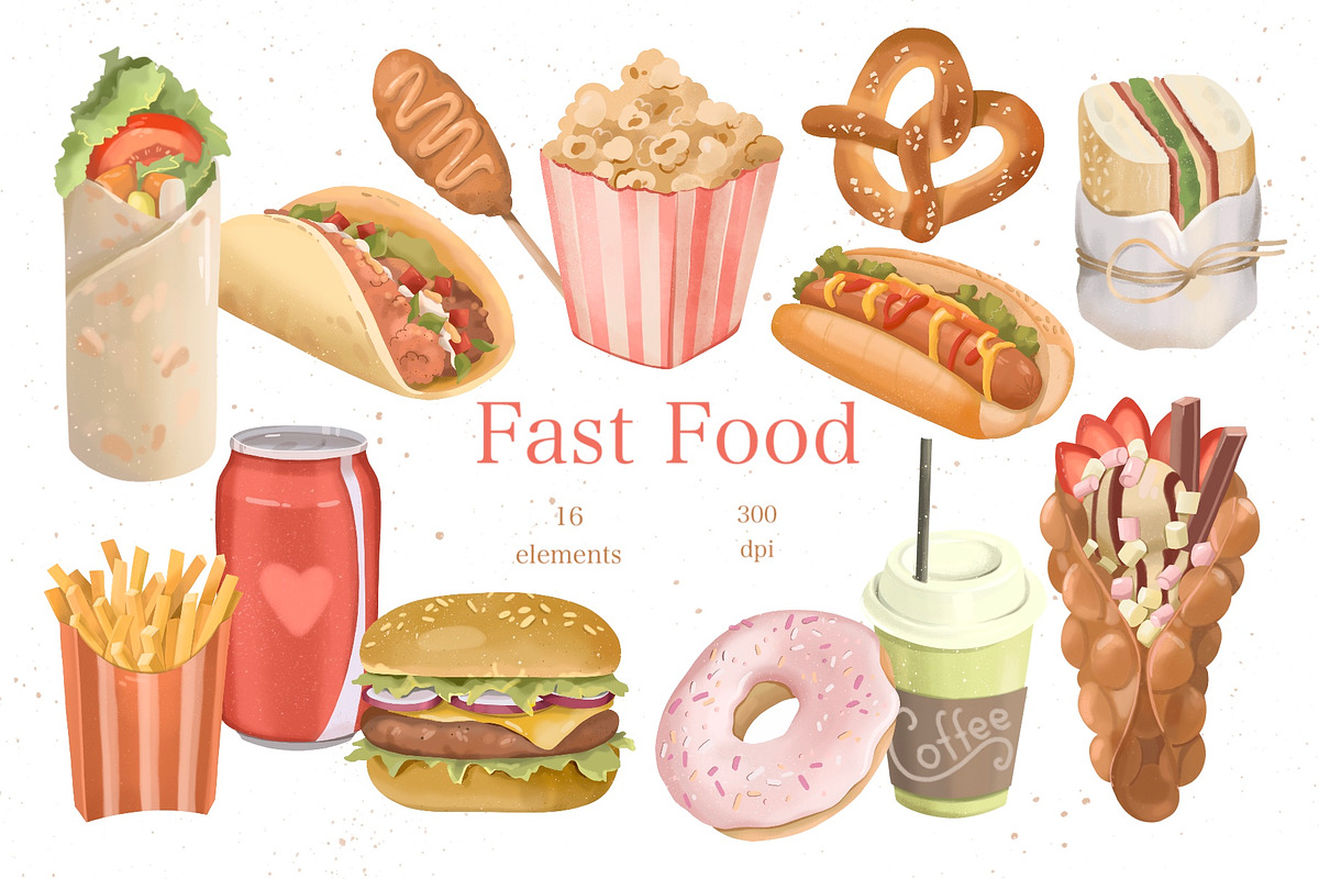 Street Fast Food Clipart PNG, a Food Illustration by ArtGiftsStudio (Photo 1 of 3)