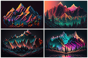 28 Neon Mountain Illustrations In 6K