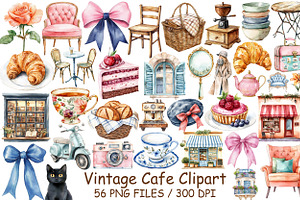 Watercolor Vintage Cafe Clipart, an Illustration by Design Market