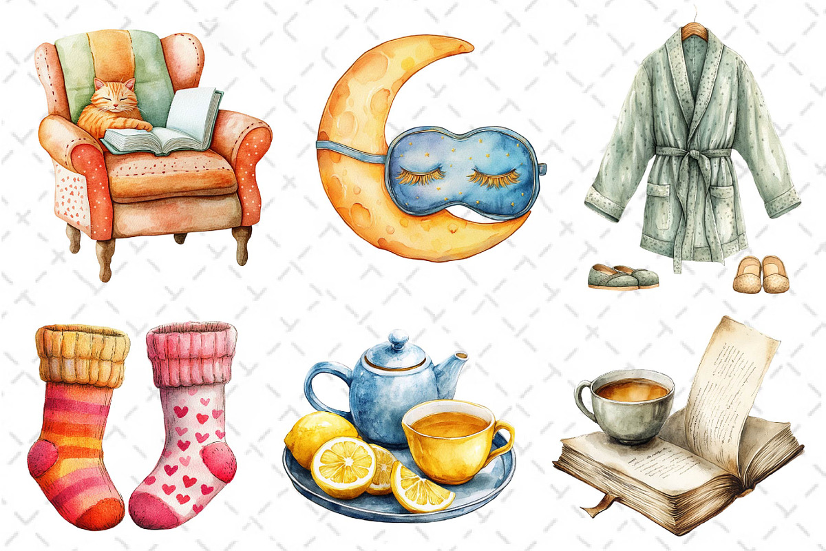 Watercolor Cozy Evening Clipart, an Illustration by Dream Creation (Photo 2 of 6)