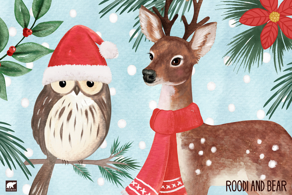 Christmas Watercolor Woodland, Xmas, an Illustration by Roodi and Bear (Photo 3 of 3)