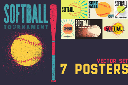 Softball vector poster set.