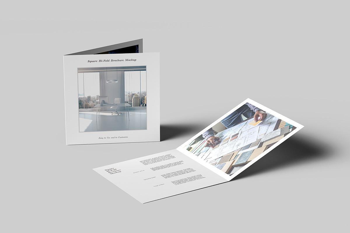 Square Bi-Fold Brochure Mockup, an Advertising Mockup by Illusiongraphic (Photo 8 of 22)
