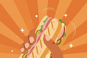 Hand Holding a Delicious Sandwich, a Food Illustration by Virgo Studio