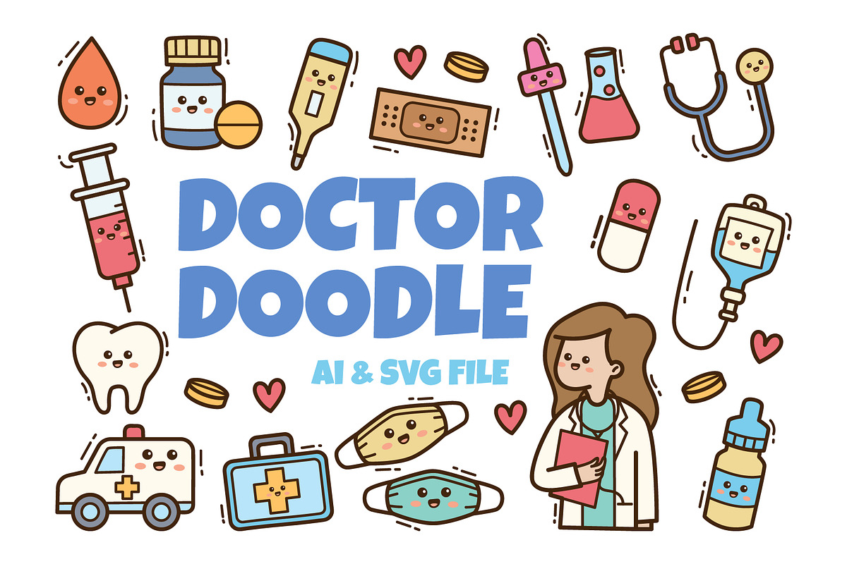 Doctor Kawaii Doodle Illustration, a Healthcare Illustration by yellowline (Photo 1 of 4)
