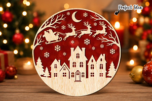 Christmas Village Round Laser Cut, an Object Graphic by OK Design