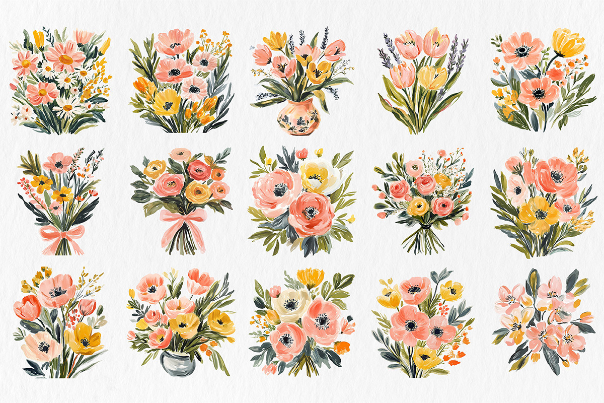 Watercolor Floral Bouquet Clipart, an Illustration by Libby Wishes (Photo 2 of 3)