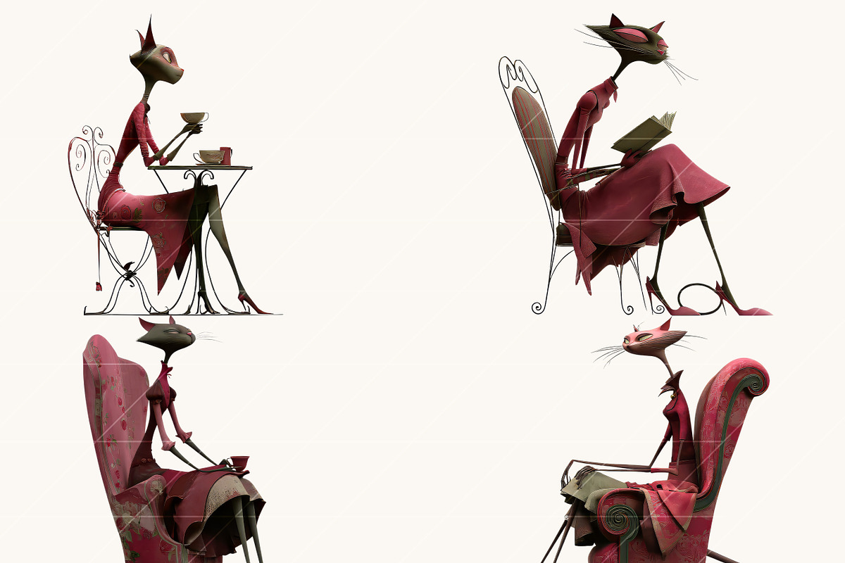 Watercolor Whimsical Cat Clipart, an Animal Illustration by BusyDaydesign (Photo 4 of 9)