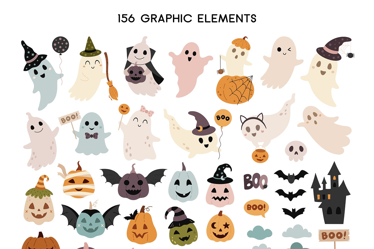 Cute Halloween clipart & patterns, a Seasonal Illustration by JulzaArt (Photo 2 of 13)