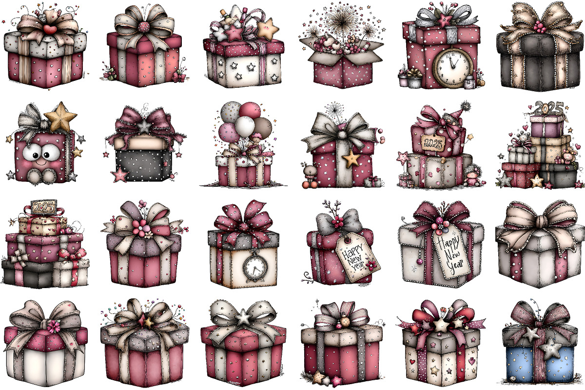 Whimsical New Year Gift Box Clipart, an Illustration by Sublimation Artist (Photo 2 of 6)