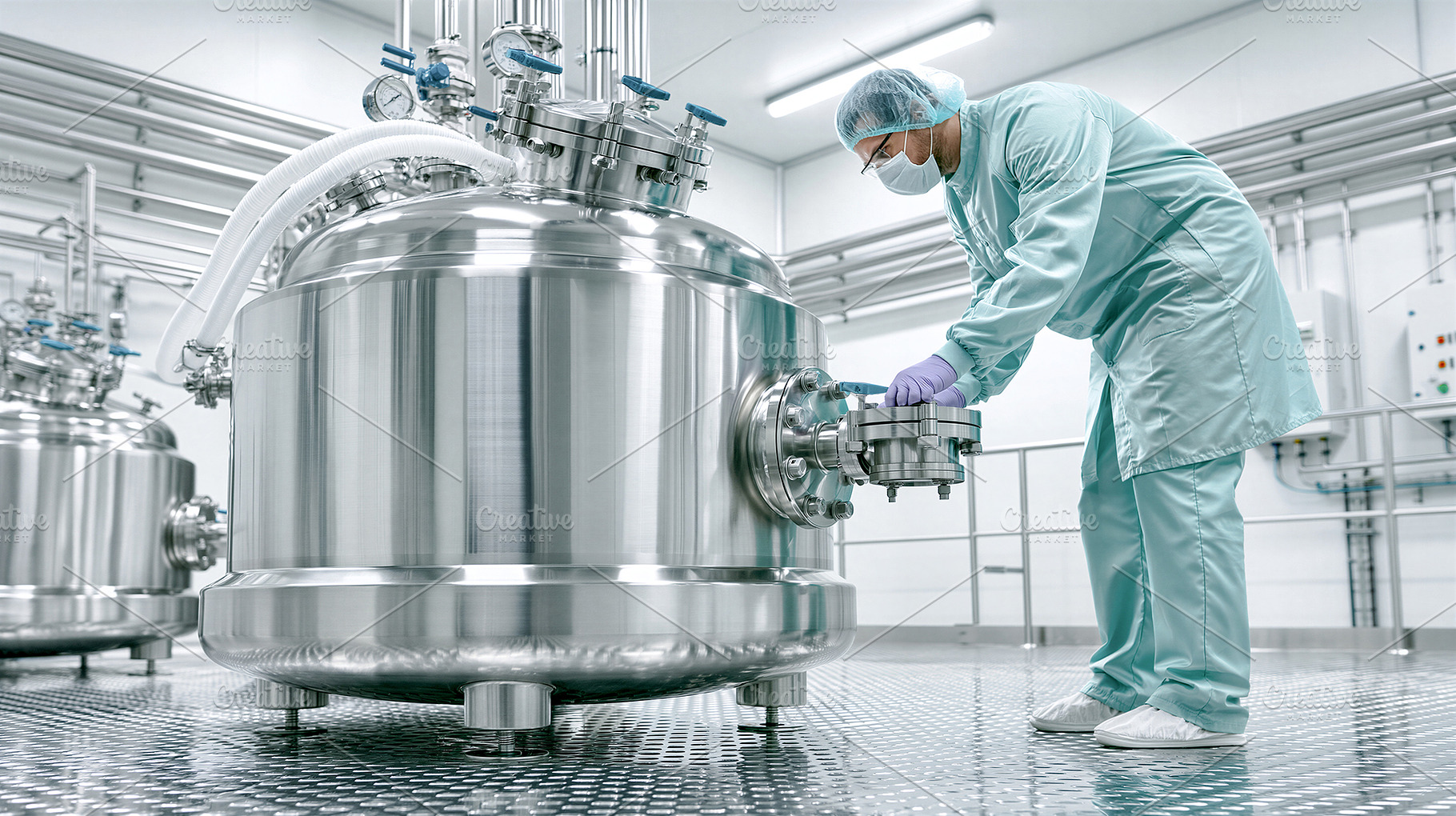 Technician operating bioreactor, an Industrial Photo by 7DesignLab
