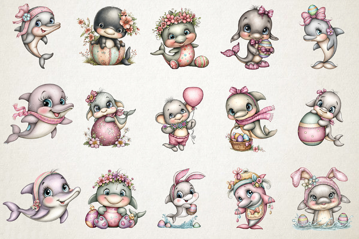 Whimsical Easter Dolphin Clipart Set, an Animal Illustration by RobertsArt (Photo 4 of 6)