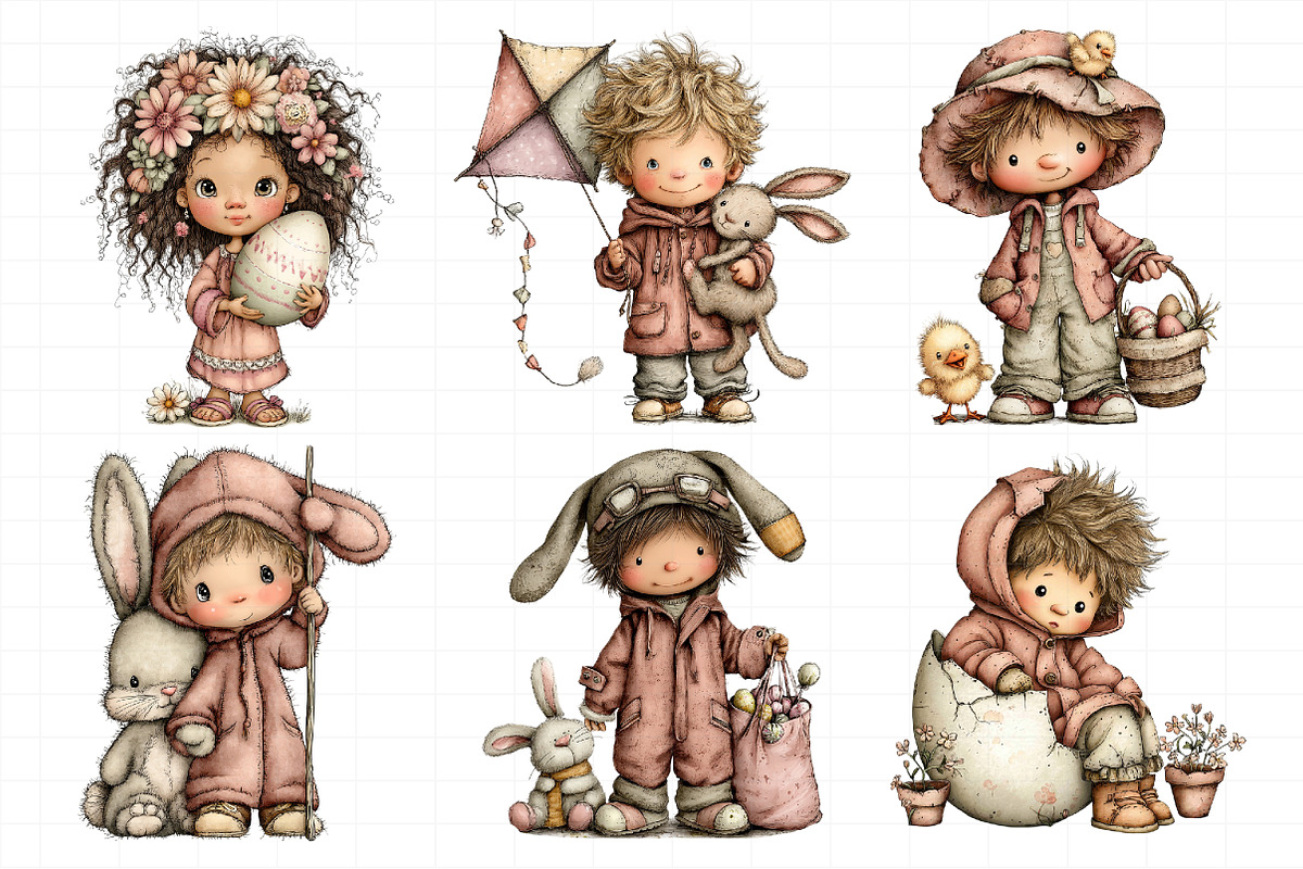 Whimsical Easter Kids Clipart Set, an Illustration by Daily.Designs (Photo 7 of 7)