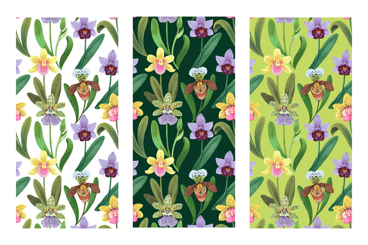 Crazy orchids. Vector patterns., a Pattern Graphic by Robusta (Photo 8 of 17)