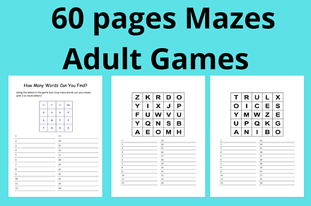 60 pages Mazes Adult Games, an Education Illustration by shopcosm