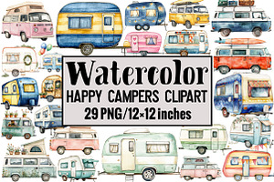 Happy Campers Clipart, an Illustration by Design Market