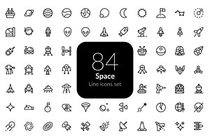 Space line icons set
