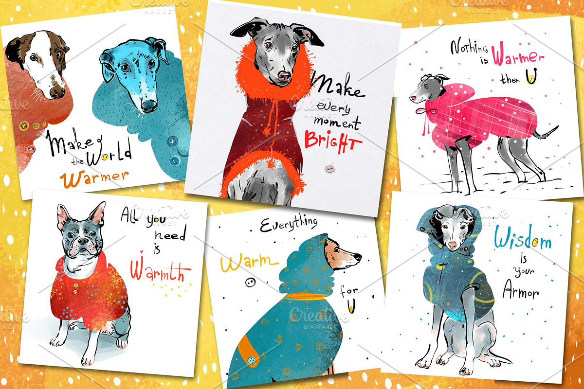 Wise Dogs in Popons III: 6 cards, an Illustration by Zooza Art (Photo 3 of 6)