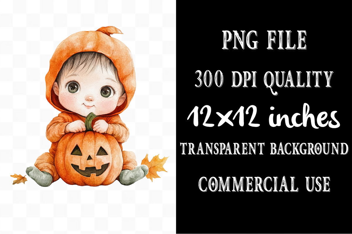 Autumn Spooky Cute Baby Clipart, an Illustration by Designking (Photo 4 of 5)