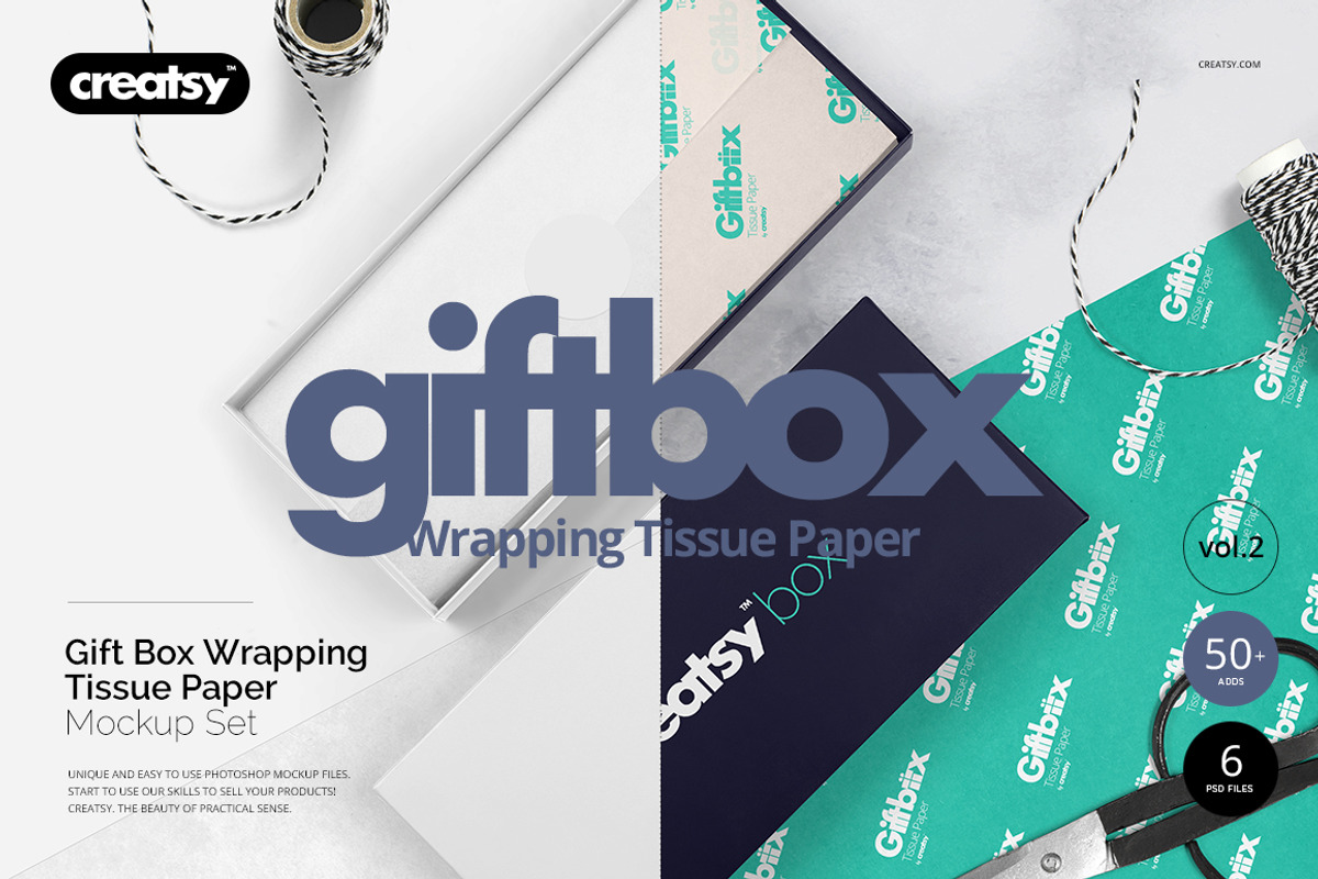 GiftBox Wrapping Tissue Paper Mockup, a Pens & Pencil Mockup by creatsy5 (Photo 1 of 18)