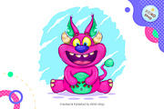 Cheerful horned monster. Tshirt, PNG, an Animal Illustration by KENO Mascots (Thumbnail 2 of 4)