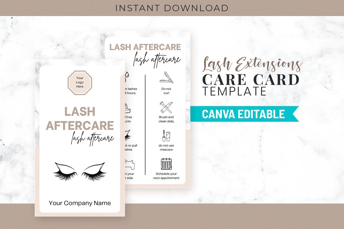 Lash Extensions Care Card Template, a Design Template by Snapybiz (Photo 1 of 10)