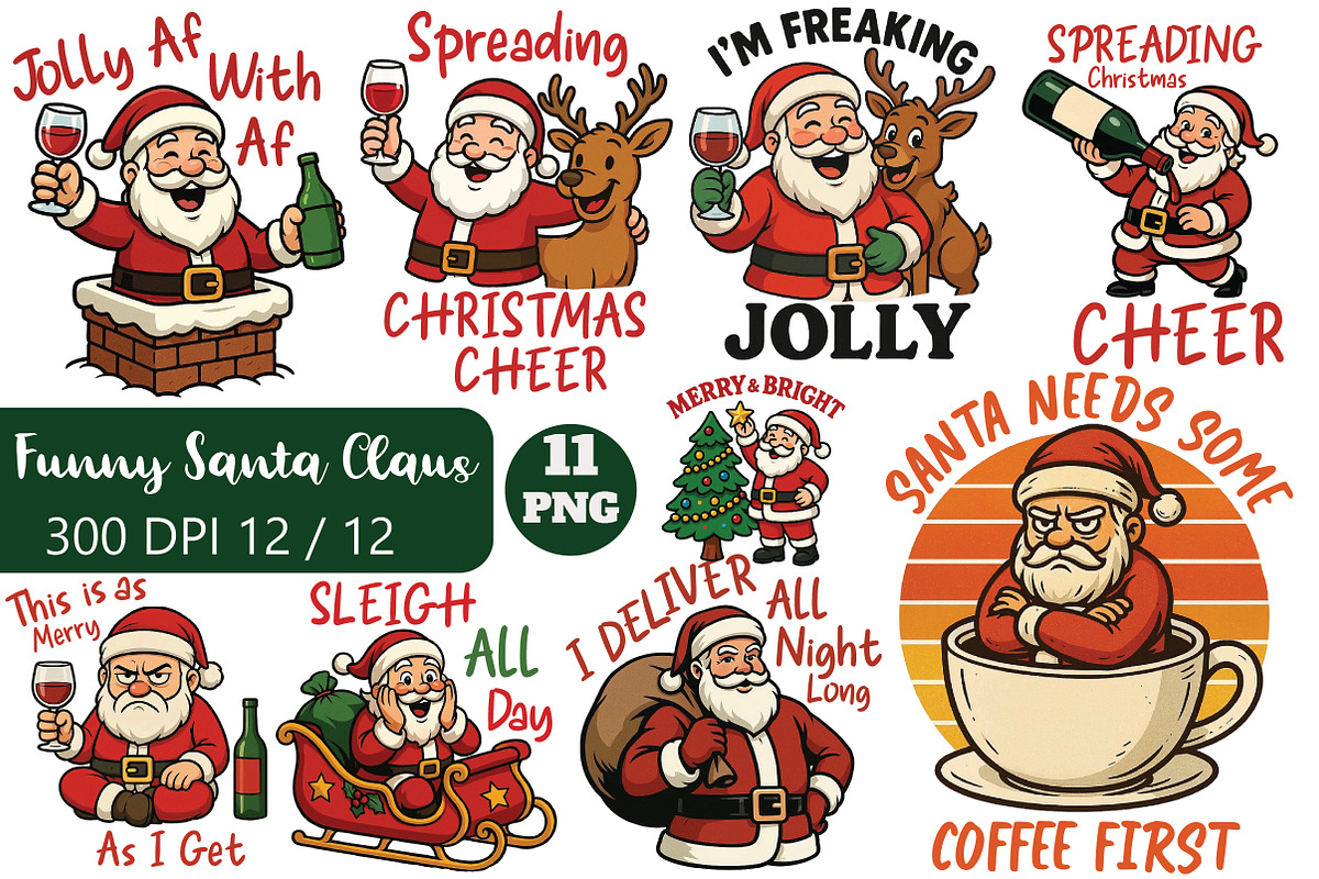 Funny Santa Claus PNG Bundle, an Illustration by Daily.Designs (Photo 1 of 5)