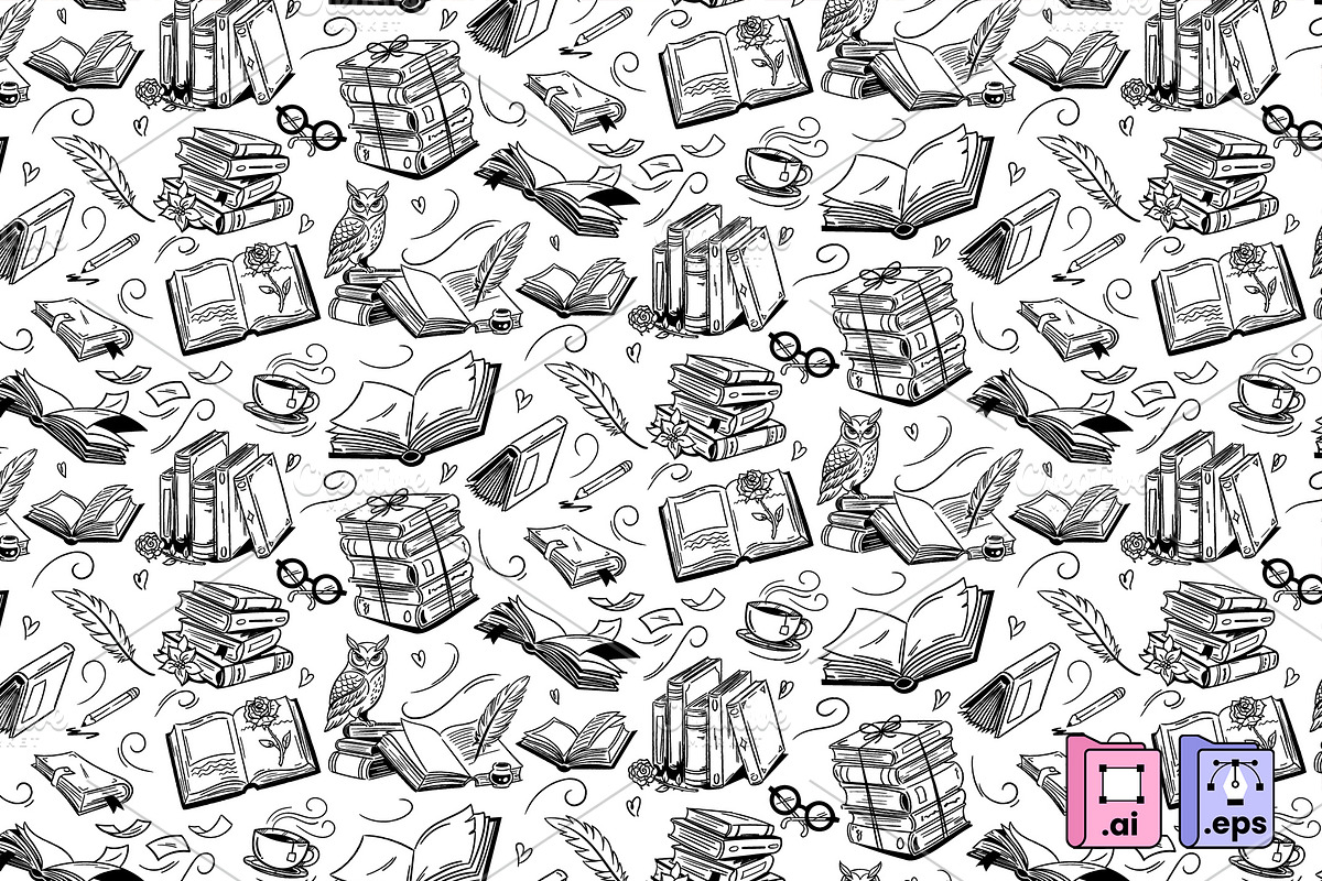 Whimsical Book Lover Pattern, a Pattern Graphic by MISS CHATZ (Photo 2 of 3)