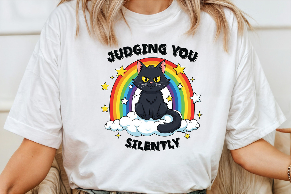 Judging you silently funny cat desig, an Illustration by DreamCafeArt (Photo 6 of 6)