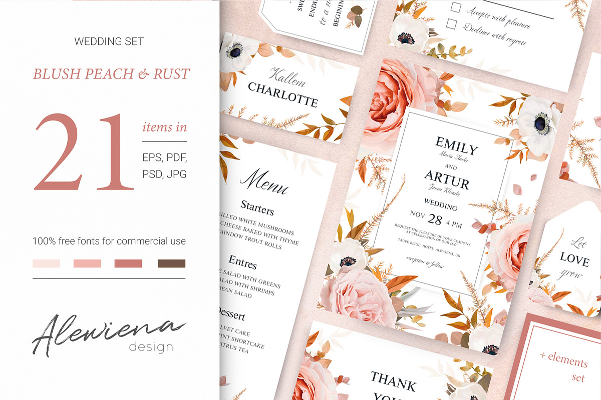 Wedding cards set blush peach & rust, an Invitation Template by Alewiena (Photo 1 of 13)