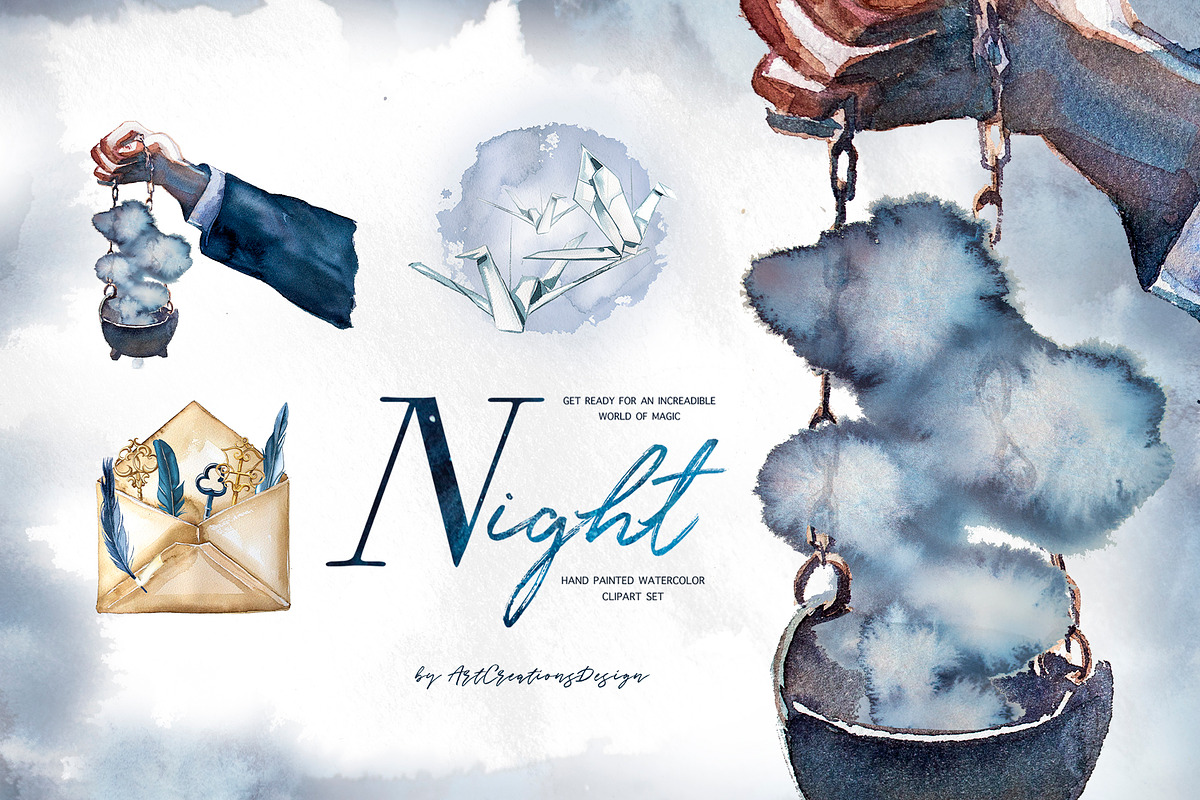 Hand-Painted Night Clipart Set, an Animal Illustration by ArtCreationsDesign (Photo 22 of 29)