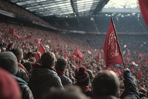 Packed stadium red flags passionate, a Photo by Pixeness Studio