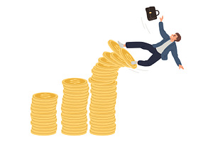 Businessman falls from gold coins, a Finance Illustration by Vectorbuum