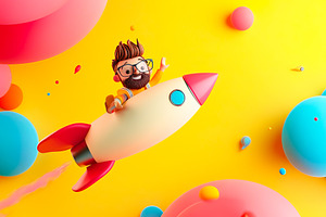 Cartoon Man Riding Rocket, a Business Photo by Ales Munt