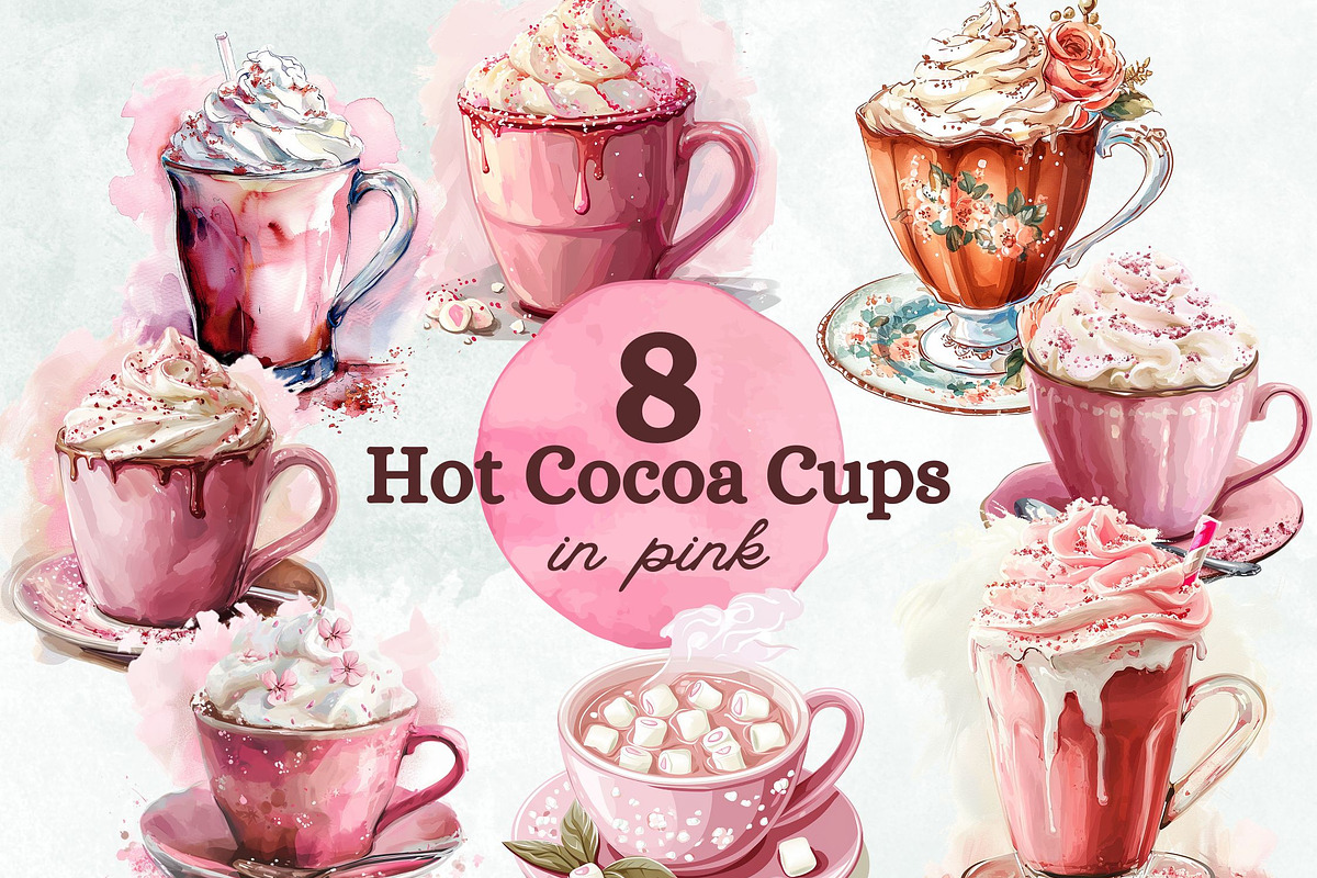 Pink Hot Cocoa Clipart, a Food Illustration by Loony Dream Designs (Photo 1 of 4)