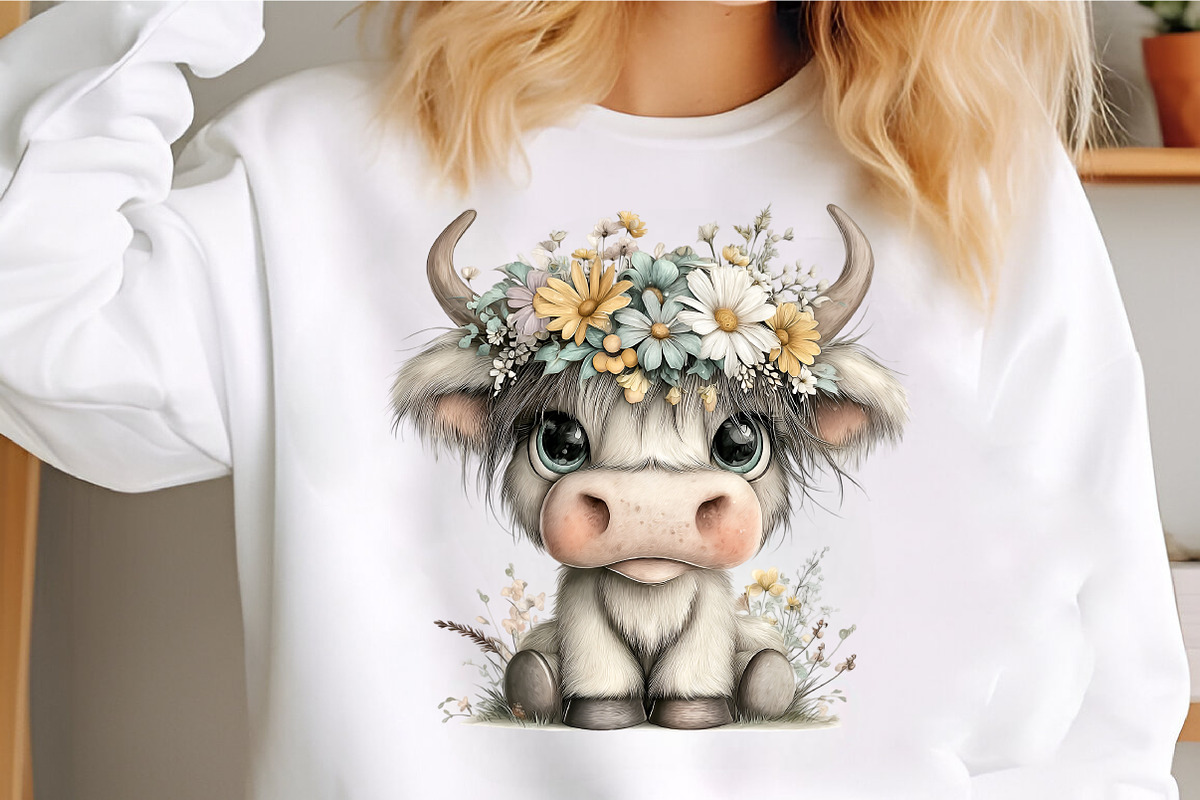 Watercolor Summer Highland Cow Clipa, an Illustration by GatewayDesign (Photo 5 of 5)