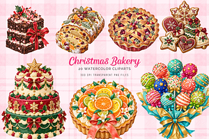 Christmas Bakery Watercolor Cliparts