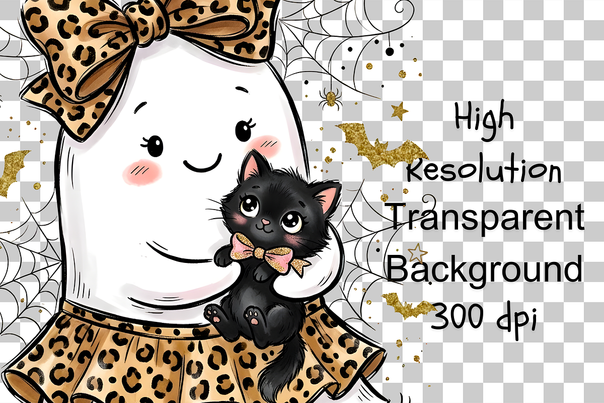 Retro Halloween Ghost and Cat Png, an Object Illustration by Clipart Bloom (Photo 2 of 3)