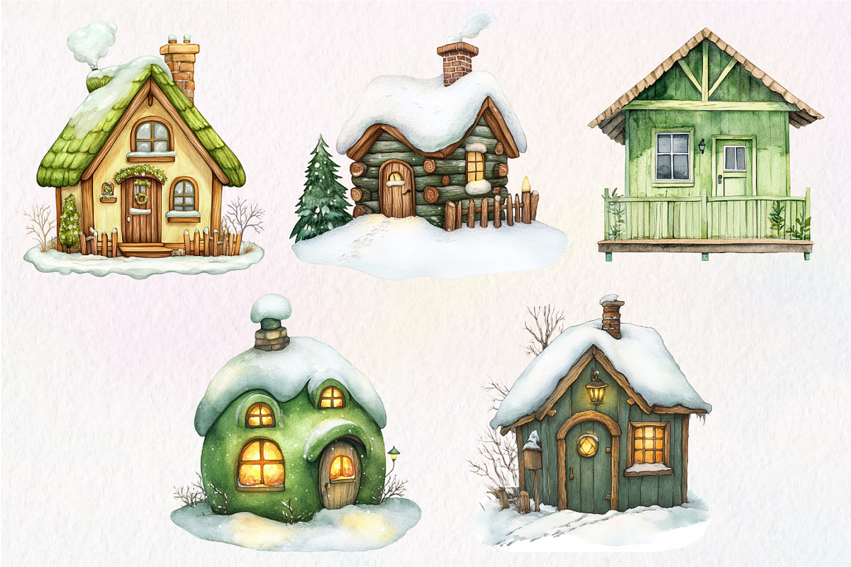 Cozy Green Winter Cottage Clipart, an Illustration by Dream Creation (Photo 6 of 6)
