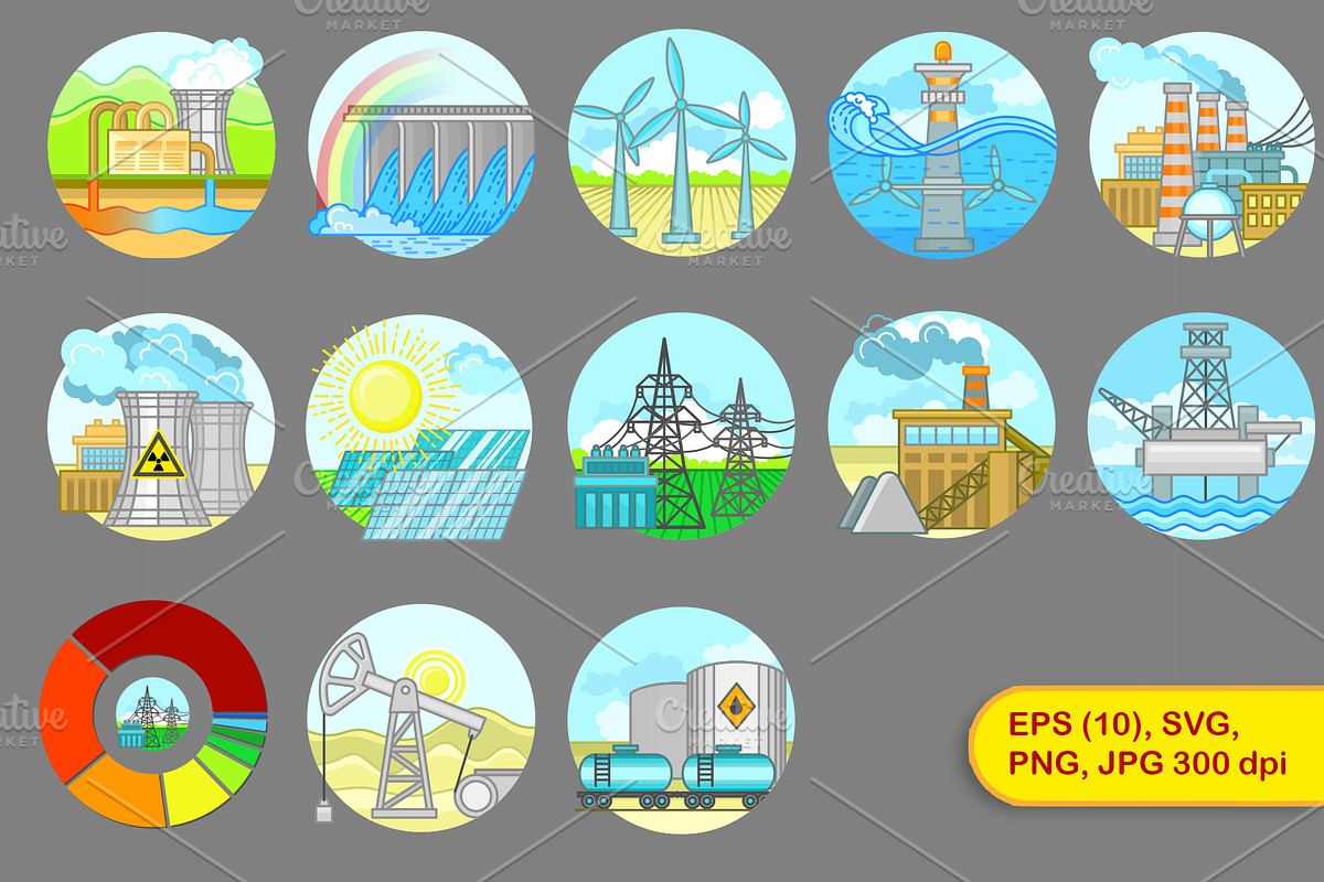 Energy plant and factory. Icon set, an Illustration by Nataliia Toporovska (Photo 1 of 2)