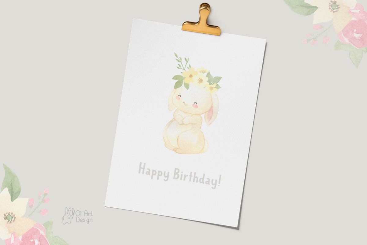 BUNNY watercolor clipart. Woodland, an Animal Illustration by OlliArtDesign (Photo 5 of 7)